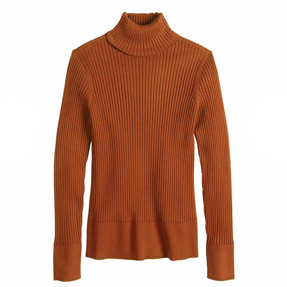 Cinnamon Wide Rib Turtleneck Sweater, XL